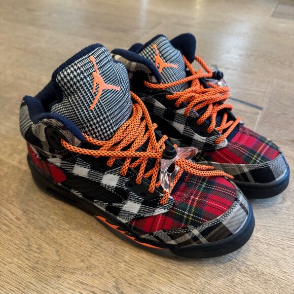 Air Jordan 5 Retro Plaid limited Sneakers Multicolor Black/Orange Size 4 - Picture 2 of 13